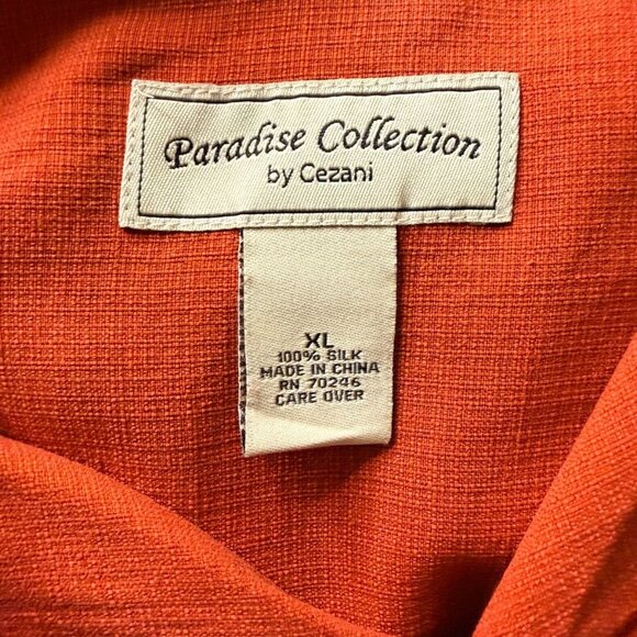 Paradise Collection XL 100% Silk Shirt Men's Orange Rust Camp Button Down - Picture 4 of 5